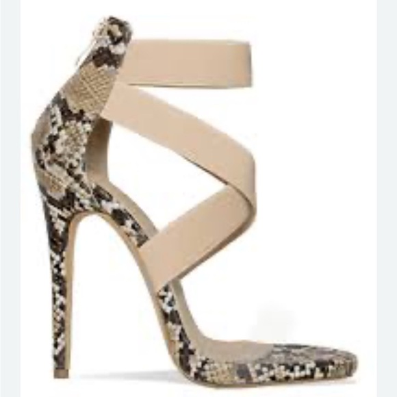 SIMMI MADELINE BEIGE SNAKE CLEAR STRAPPY STILETTO HEELS  S4 - Picture 2 of 15